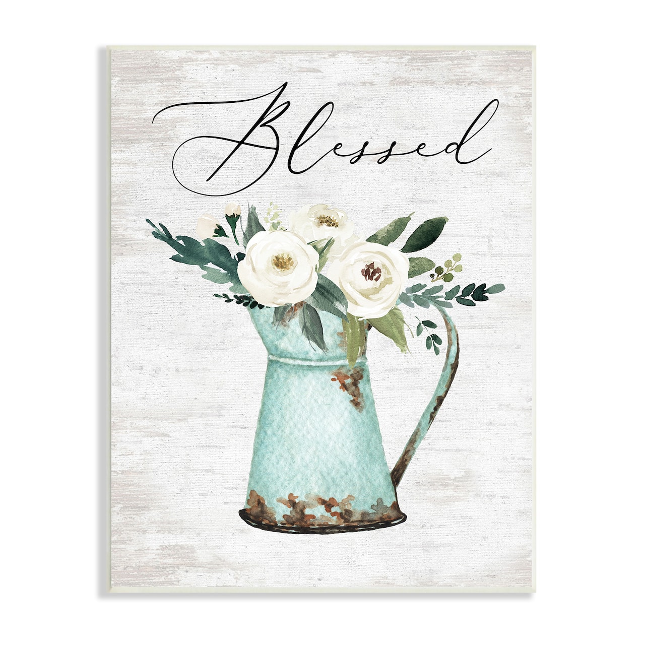 Stupell Industries Blessed Phrase Vintage Farm Can White Flower Bouquet Wall Plaque